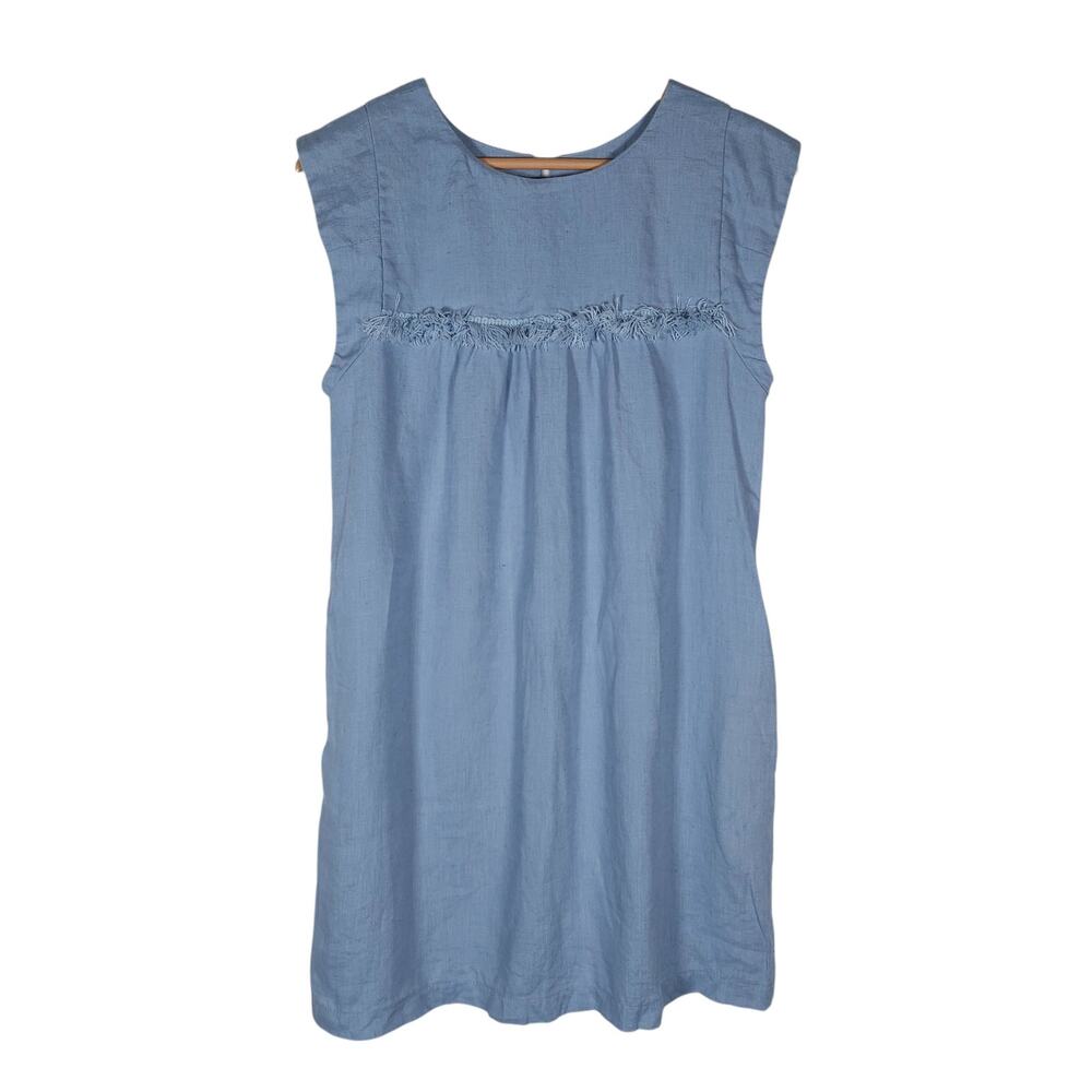 Reformation Womens Dress 2 Blue Chambray Sleeveless Babydoll Mini Fringe Trim